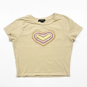 Forever 21 tan crochet heart short sleeve crop top
